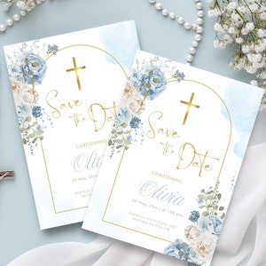 Modèle de baptême, réservez la date, carte de baptême personnalisée filles/garçons, faire-part de baptême imprimable, téléchargement immédiat et modifiable sur Canva, BC1