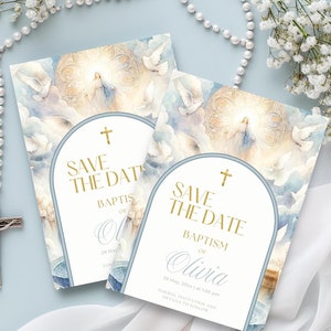 Taufe Save The Date Vorlage, Benutzerdefinierte Taufkarte für Mädchen / Jungen, druckbare Taufeinladung, sofortiger Download und bearbeitbar in Canva, BC1