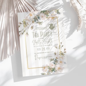 Gartenparty Einladung Vorlage - Druckbare Wild Roses Geburtstagseinladung DIY Event Briefpapier, Digitaler Download Bearbeitbar in Canva HT1