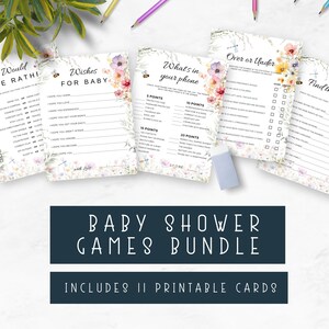 Wildflower Baby Shower Games Bundle, Bonding-Aktivitäten, Sonderveranstaltung, interaktive Unterhaltung, editierbares, druckbares Spielpaket, Floral, BS1