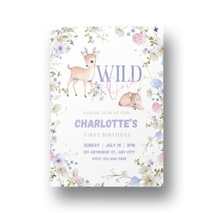 Woodland Deer 1st Birthday Invitation: Wildflower Template (DIY Printable)