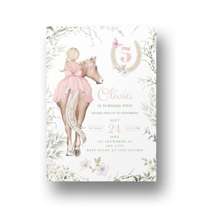 Horse 5th Birthday Party Invitations: Equestrian Pony Theme (Digital Download)