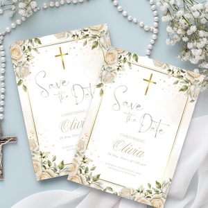 Modello Save The Date per il battesimo, biglietto di battesimo personalizzato per bambine/bambini, invito per il battesimo stampabile, download immediato e modificabile in Canva, BC1