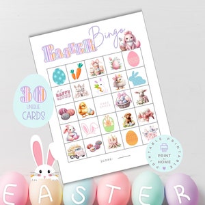 Carte bingo pasquali stampabili fai da te Gioco di attività per bambini, download istantaneo raduno festivo o evento in classe, festa di celebrazione stagionale EP1