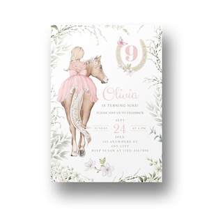 Convites para festa de 9º aniversário com tema de cavalo, Passeio a cavalo, Nono aniversário, Festa com tema de cavalo, Convite inspirado em pônei, Equestre, PP1