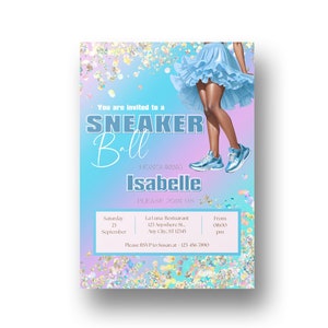 Sneaker Ball Einladung | Blau Sweet 16 einladen | Beine Rüschenrock Tutu Sneaker Ball einladen | Sneaker Gala Einladen | Sofort Download