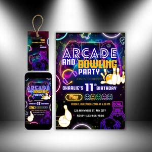 Bowling Arcade Party Invitation 11th Birthday, Evite, & Tag Gamer Party Printable, Digital Boy Gamer,Arcade Gamer Instant Download, GAM1