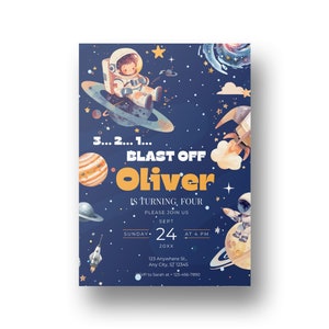 Space Birthday Invitation Template, Astronaut Boys Party, Blast Off Instant Download Rocket Ship Invite, Printable Outer Space Event SB1