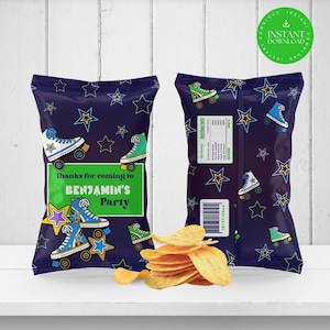 Roller Skate Party Decorations Chip Bag Wrapper,DIY skate snack bags,Roller skate party boy, Chip Bag Printable Party Favor, Potato chip RS1