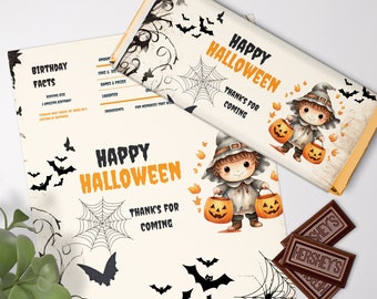 Halloween Chocolate Bar Wrapper, Black and Orange Label, DIY Thank You Favor for Kids, INSTANT DOWNLOAD, Canva, Classroom Gift HP1