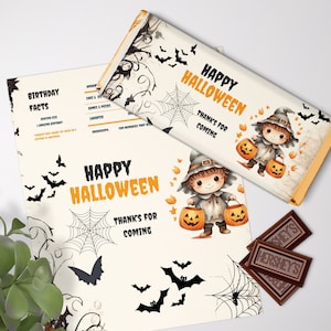 Halloween Chocolate Bar Wrapper, Black and Orange Label, DIY Thank You Favor for Kids, INSTANT DOWNLOAD, Canva, Classroom Gift HP1