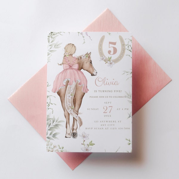 Horse Themed 5th Birthday Party Invitations, Horseback Riding, Fifth Birthday, Horse Theme Party, Pony-inspired invite, Equestrian, PP1