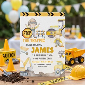 Construction Truck Birthday Invitation: Editable Printable Party Invite Digital Download 5x7