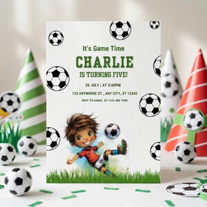 Soccer 5th Birthday Invitation Sports Theme Editable Digital Card Template Boy Party Printable