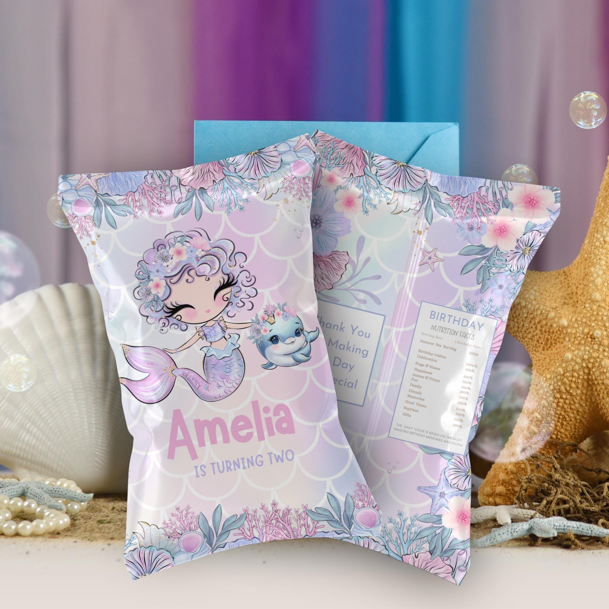 Mermaid Birthday Chip Bag Under Sea Party Favor Digital Download ...