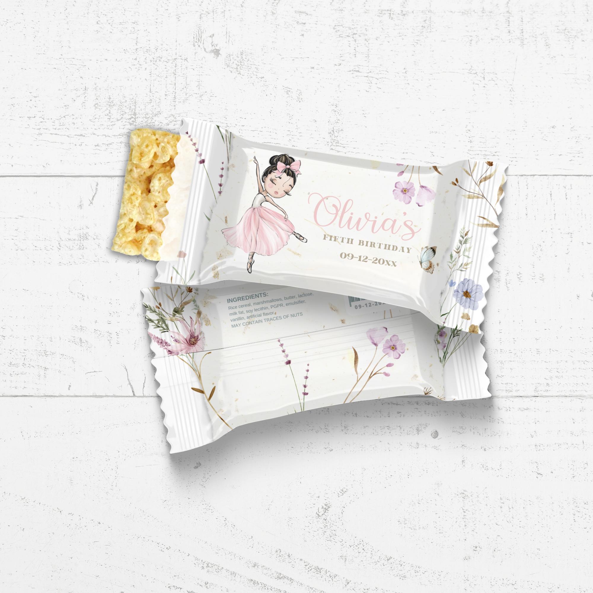Pink Floral Ballerina Birthday Rice Krispie Wrapper DIY Digital ...