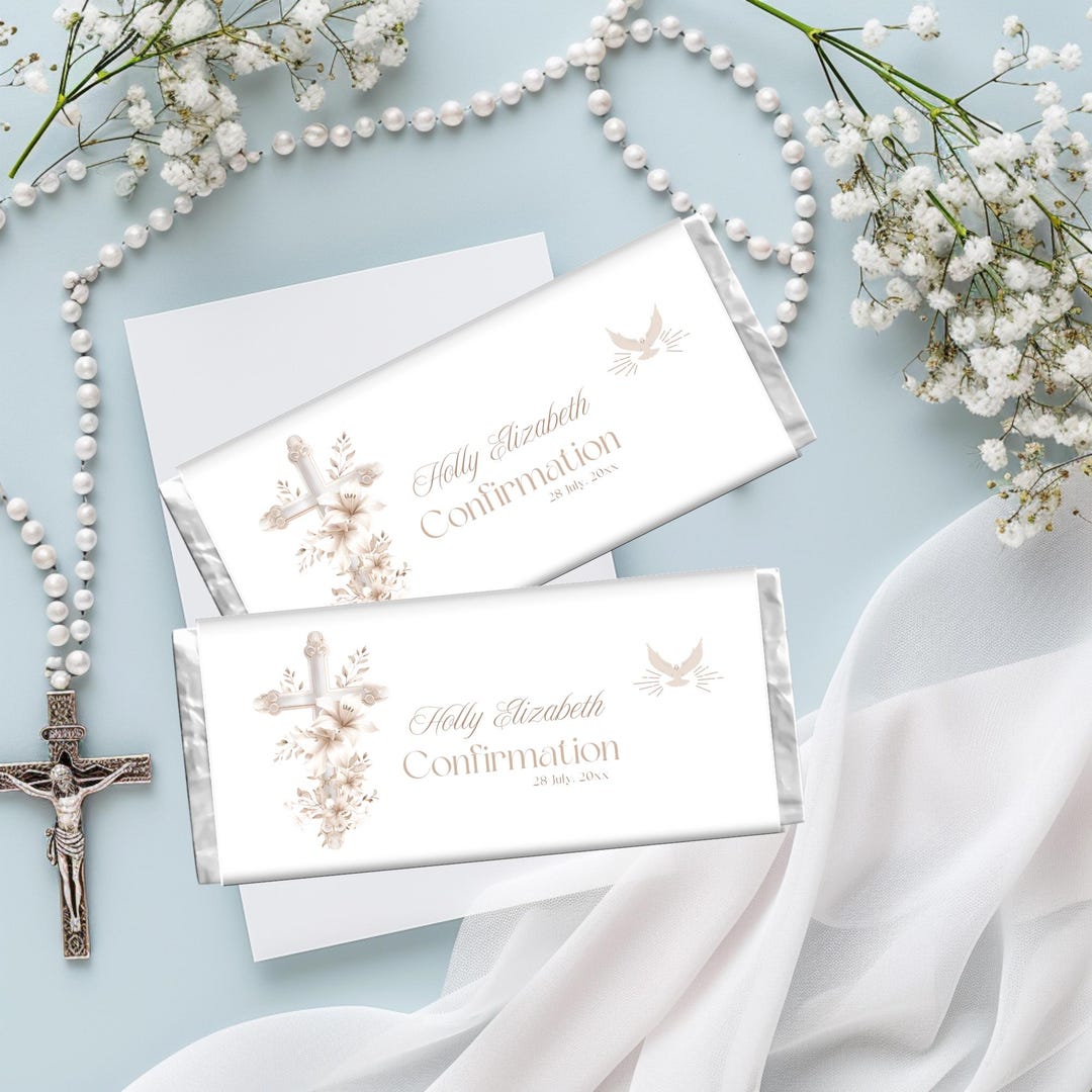 Floral Cross Confirmation Chocolate Bar Wrapper Editable Party Favor ...