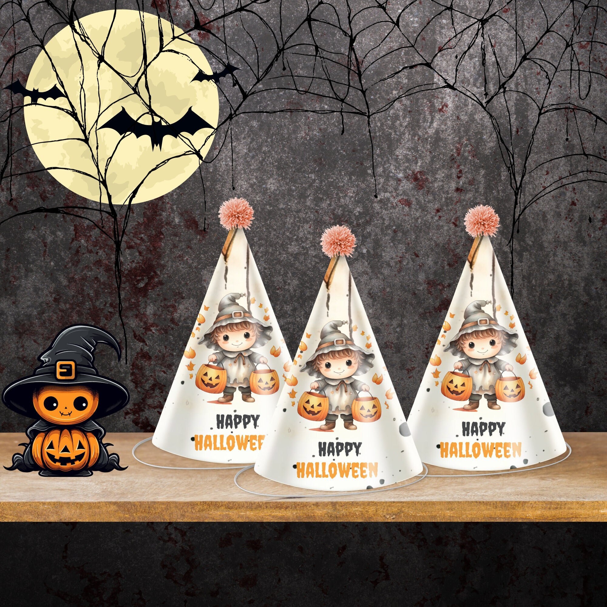 Halloween Party Hats , Spooky Theme, Ghost decoration,  Boo Party, Editable Template, Download, DIY Party Hats. Halloween Costume  HP1