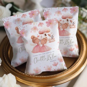 Fairy Garden Birthday Party Chip Bag Template - Editable Canva Snack Favor Printable Instant Download