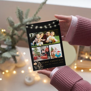 Family Photo Christmas Card Template: Minimalist Holiday Design (Canva Editable, Digital Download)