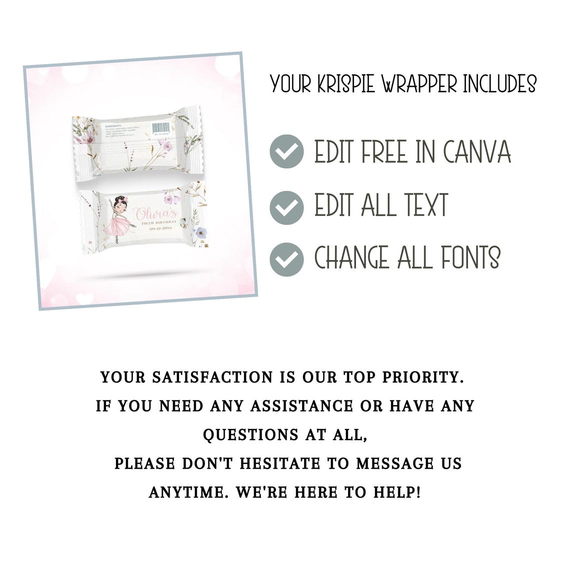 Pink Floral Ballerina Birthday Rice Krispie Wrapper DIY Digital ...