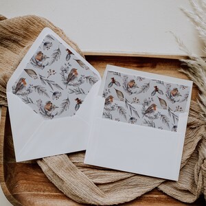 A7 Envelope Liner Printable Robin Cream Background, 12 Sizes Template Included, DIY Envelope Liner,Euro Flap Liner Instant Download,  EL1