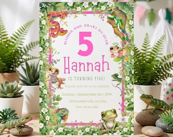 Reptile Birthday Invitation: Lizard Snake Editable Canva Digital Download Printable Party Invite