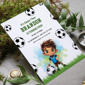 Soccer Birthday Invitation for Boy, Football 4th Birthday Party Invite, Kids Sports Theme Printable, Digital Card Editable in Canva SG1