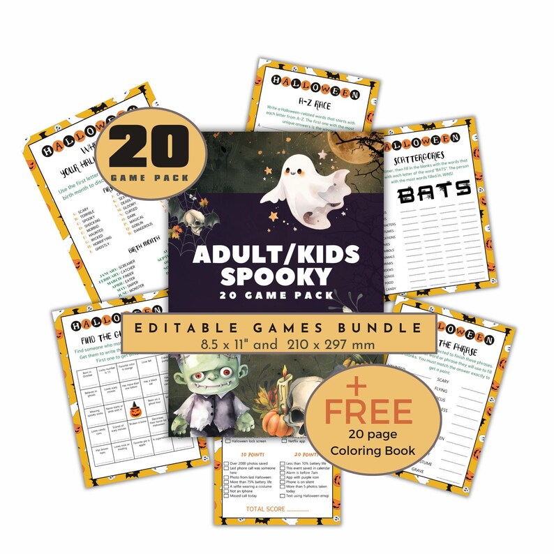 Halloween Spooky Party Games Bundle: Printable Activities for Kids