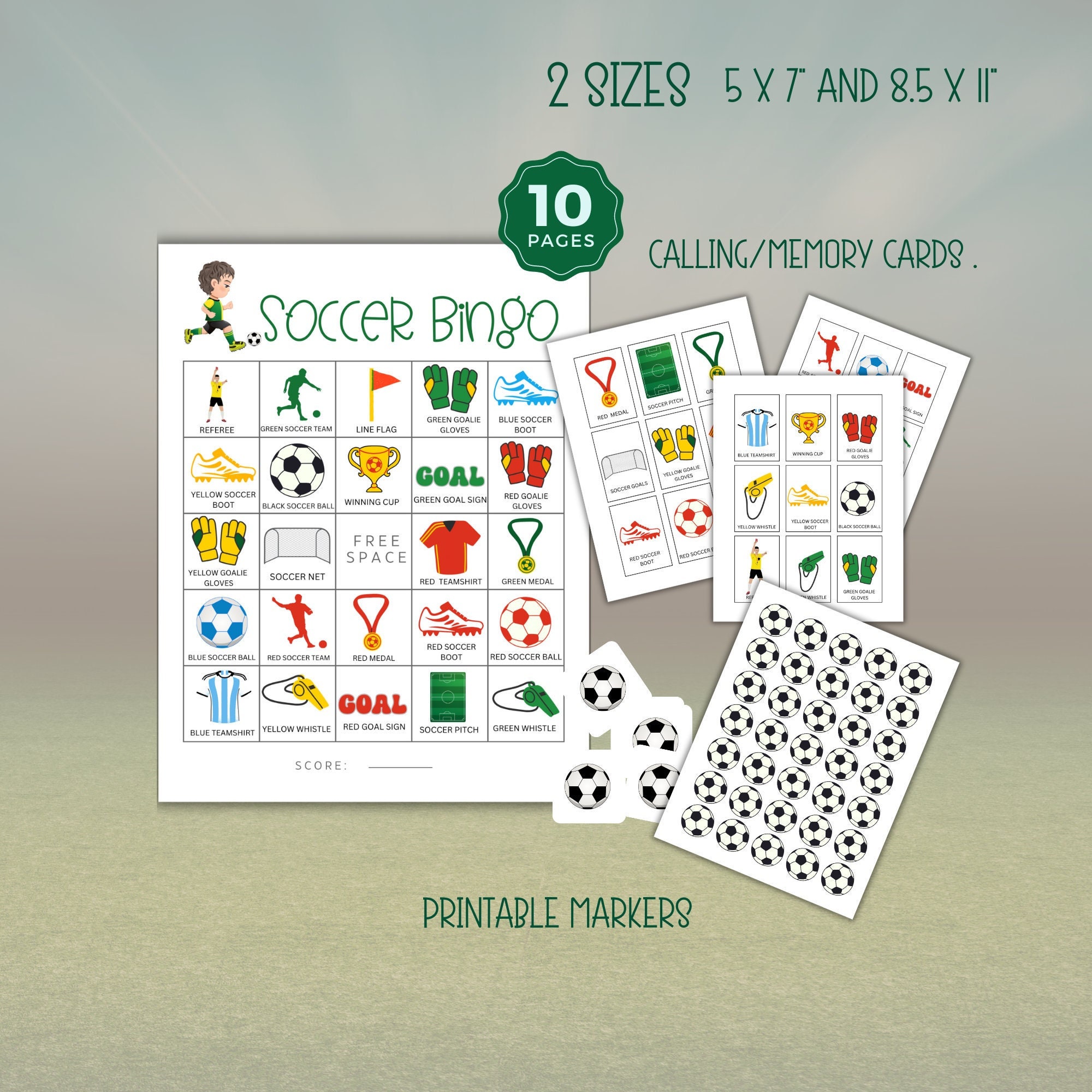 Soccer Bingo Game Set 10 Printable Cards for Kids Soccer Activity ...