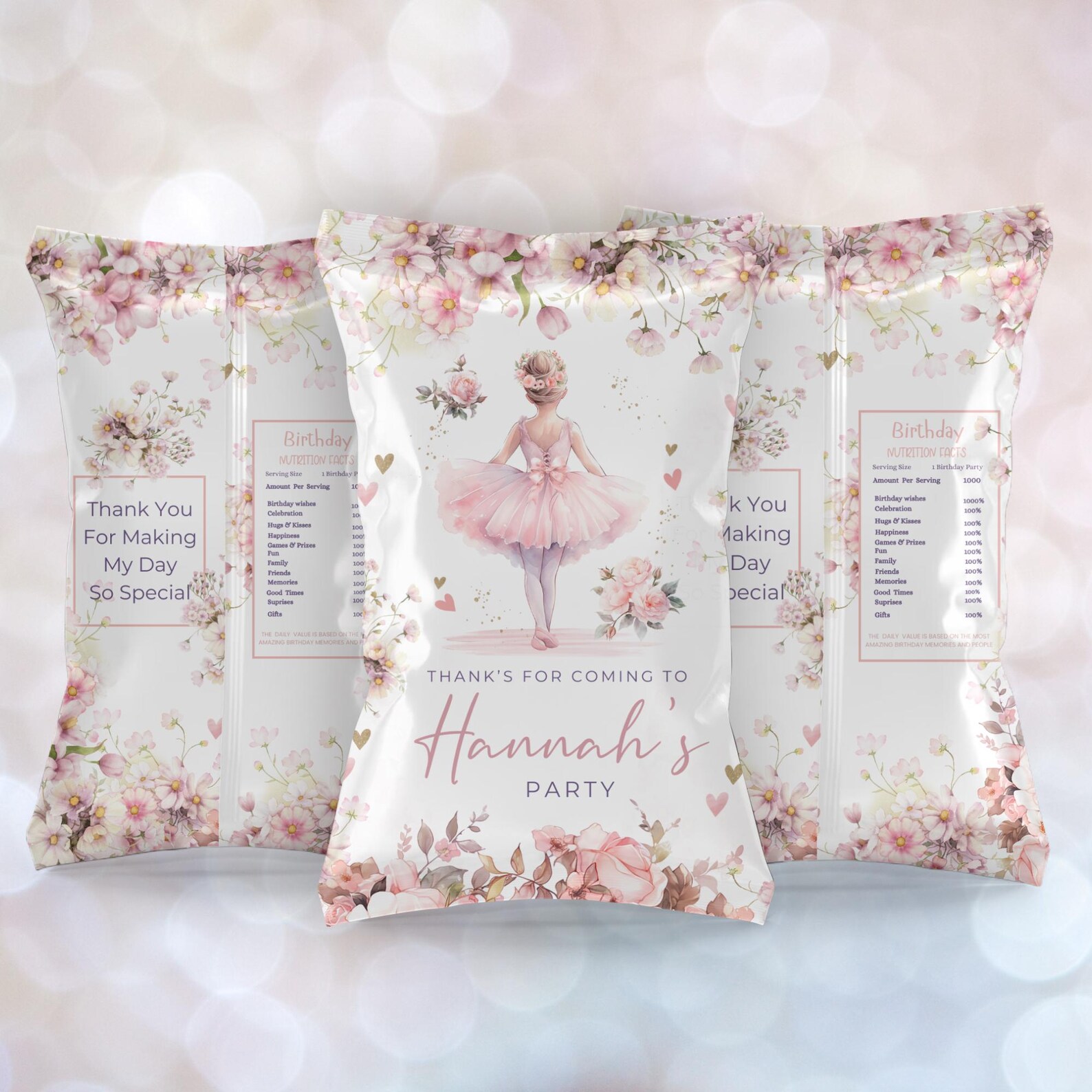 Ballerina Chip Bag Wrapper Template, Cute Tutu Printable Birthday Pink ...