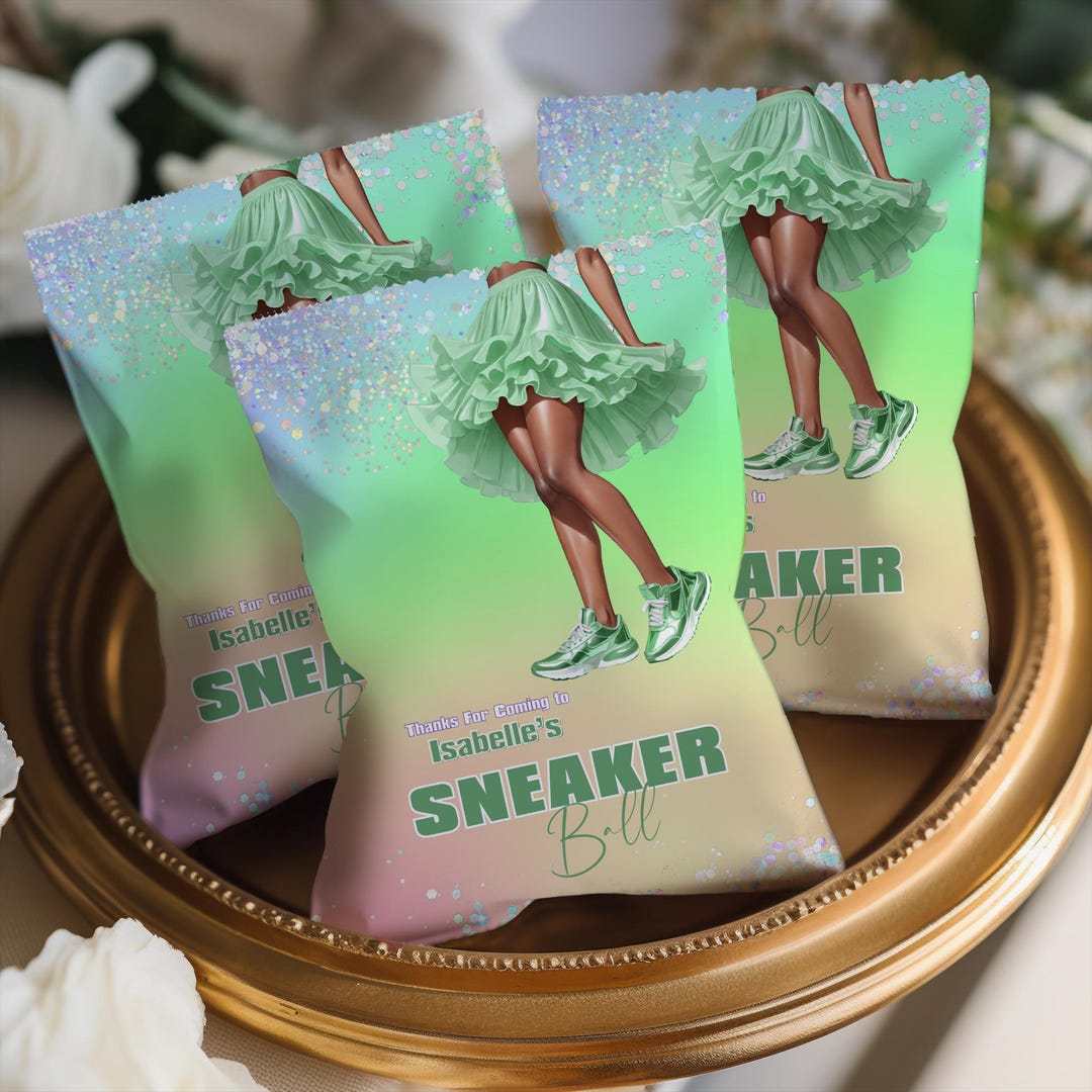 Green Tutu Sneaker Ball Chip Wrapper Sweet 16 Party Favor Label Digital ...