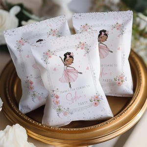Ballerina Chip Bag Wrapper Template: Pink Floral Ballet Birthday (Digital Download)