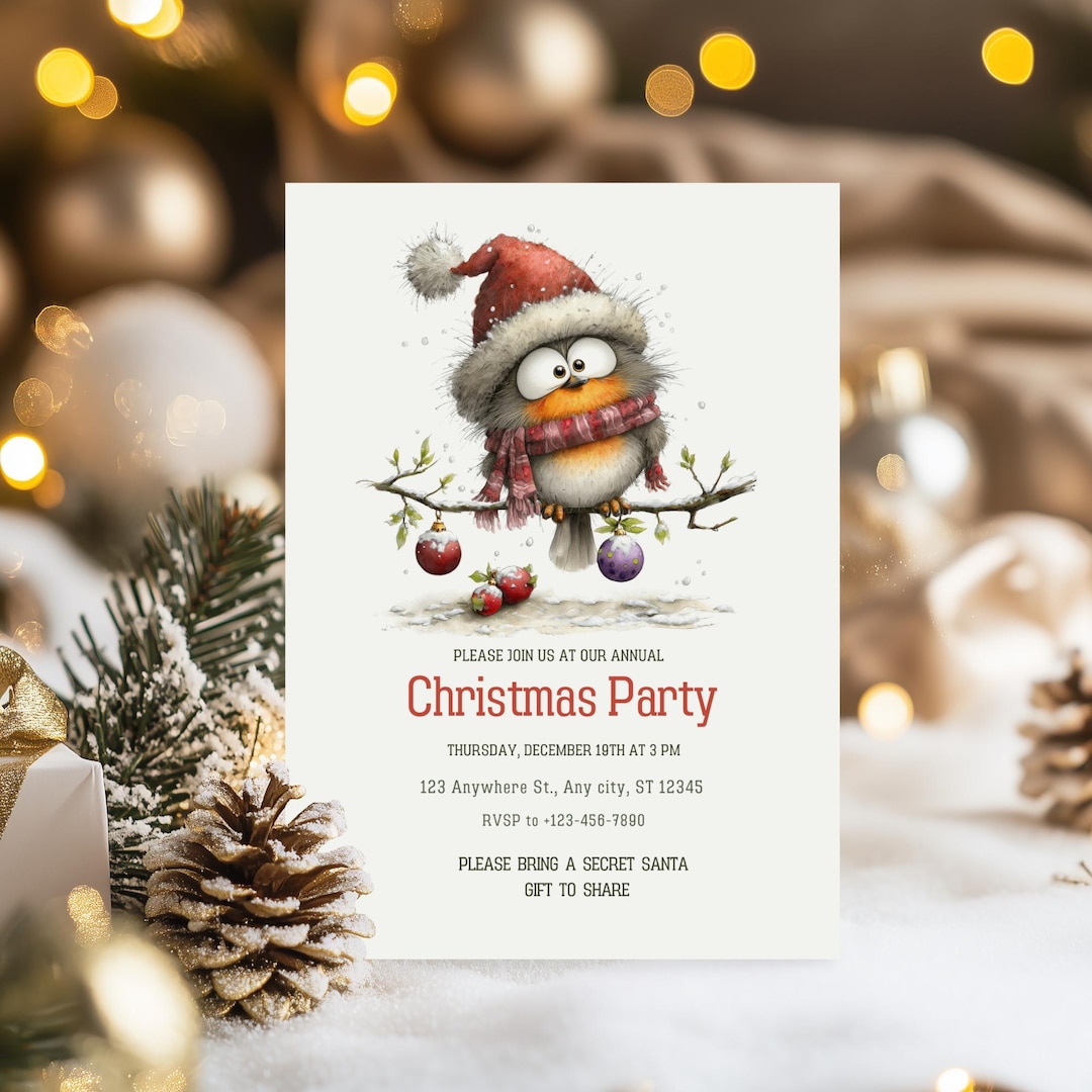 Christmas Robin Holiday Party Invitation | Festive Printable Card ...