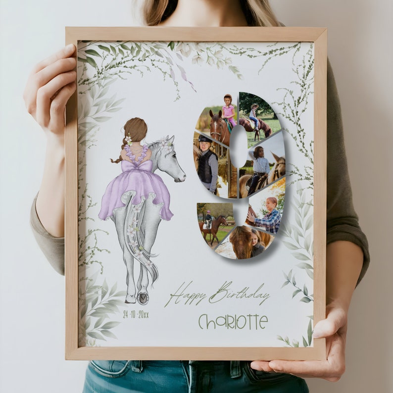 Horse 9th Birthday Photo Collage Poster Girls Printable Canva Template ...