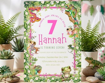 Reptile Snake Lizard Birthday Invitation Amphibian Party Theme Digital Instant Download