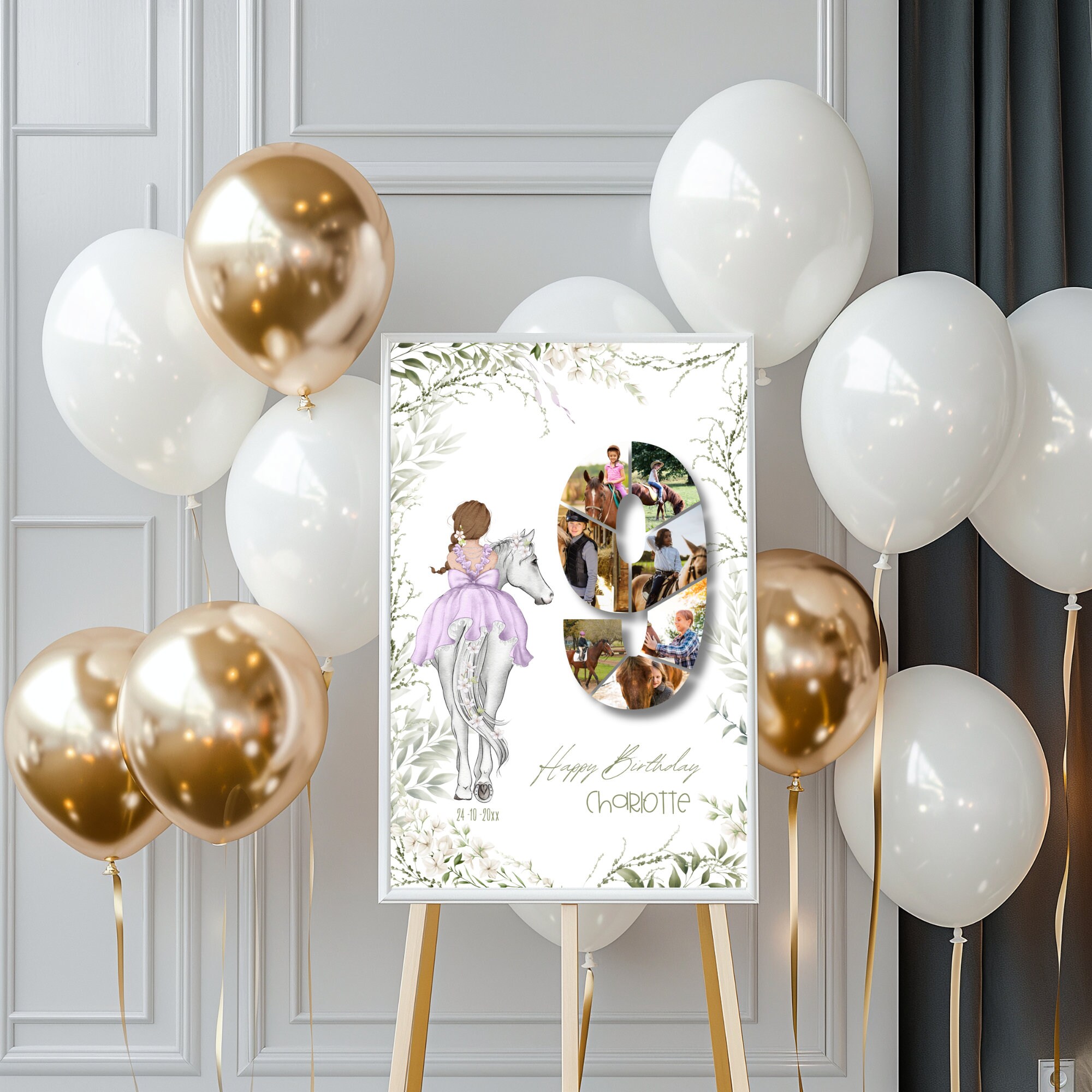 Horse 9th Birthday Photo Collage Poster Girls Printable Canva Template ...