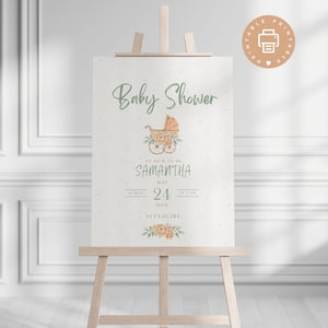 Baby Stroller Welcome Sign Vintage Baby Shower, Autumn Colors Gender Neutral Baby ,Instant download ,Editable in Canva, modern Printable BS1