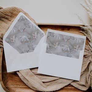 A7 Envelope Liner Printable Owl and White Fox Light, 12 Sizes Template Included, DIY Envelope Liner,Euro Flap Liner Instant Download,  EL1