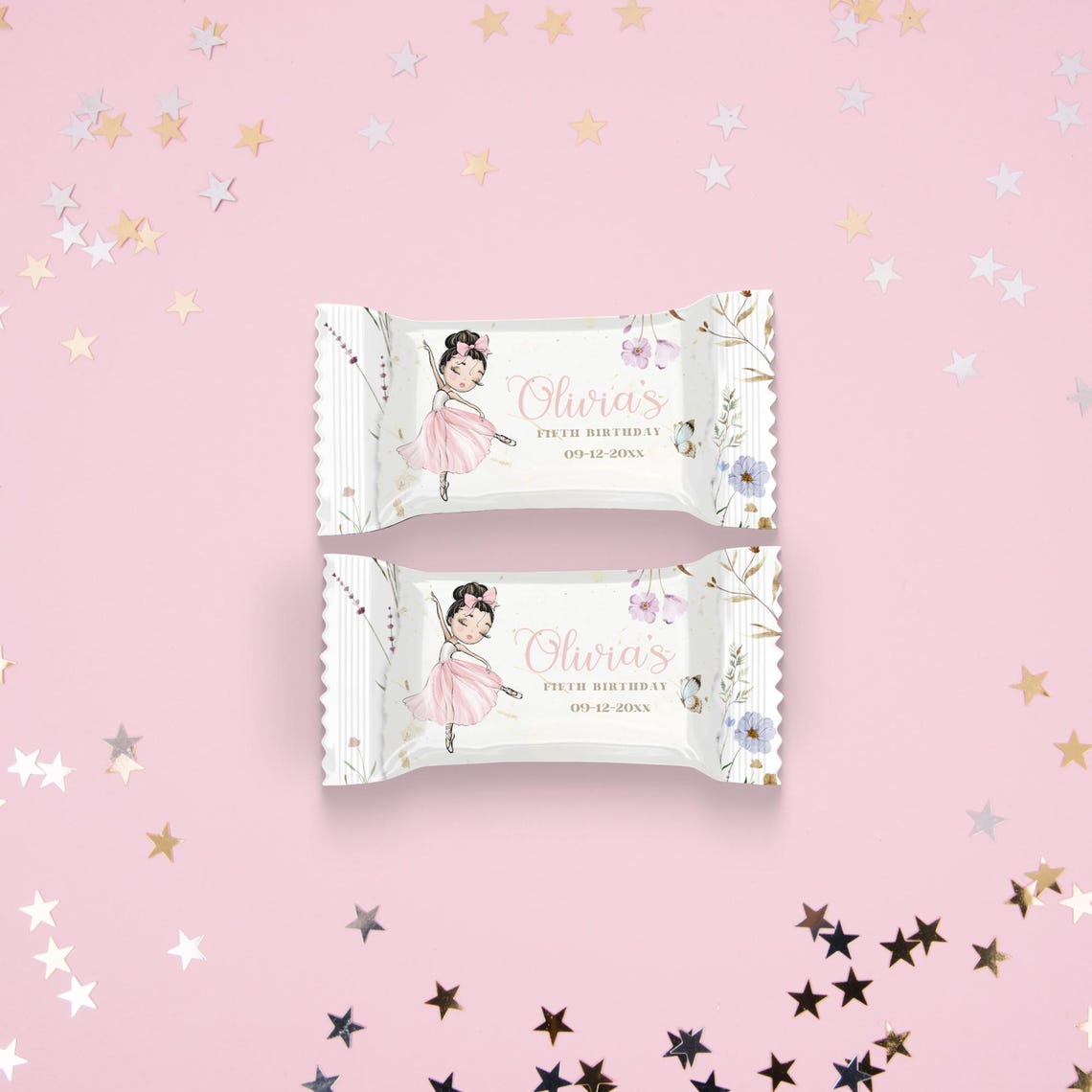 Pink Floral Ballerina Birthday Rice Krispie Wrapper DIY Digital ...
