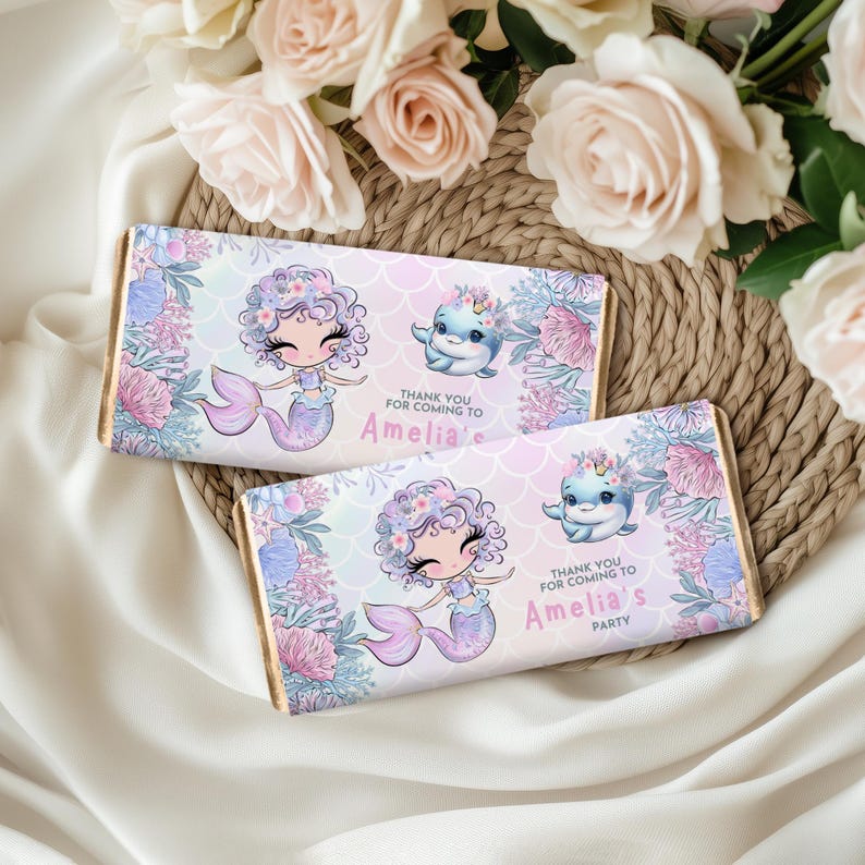 Mermaid Chocolate Bar Wrapper Under Sea Birthday Party Favor Digital ...