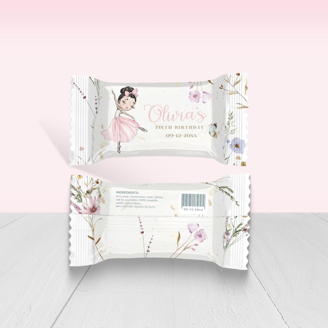 Ballerina Birthday Rice Krispie Wrapper | Tutu Printable Birthday Favor ...