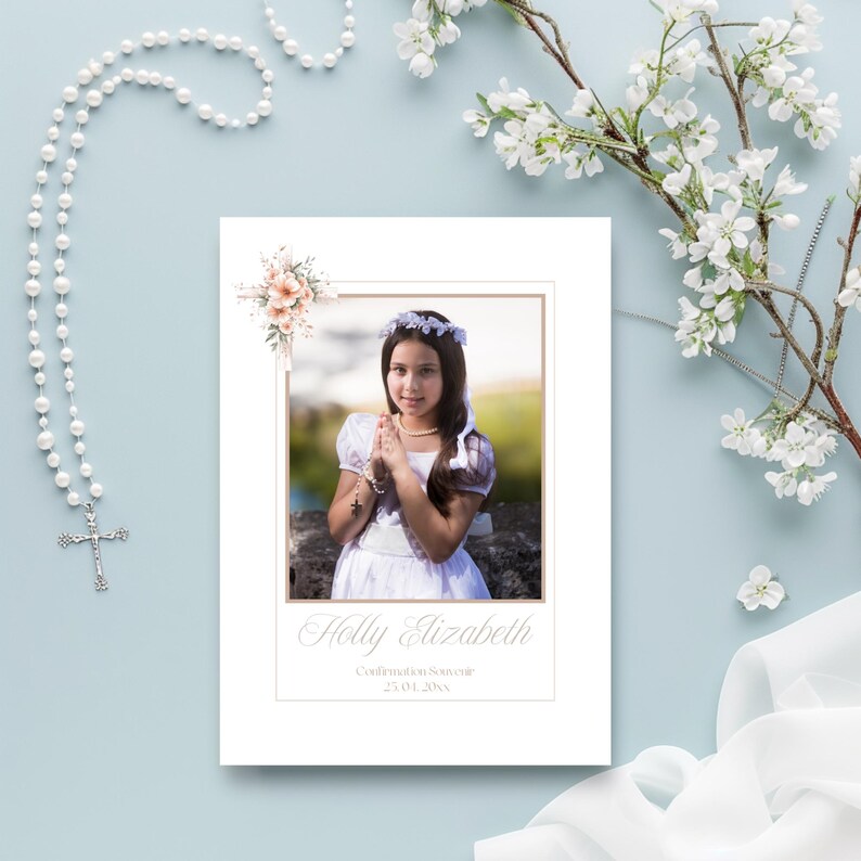 Confirmation Photo Keepsake Template Floral Cross Editable Canva ...