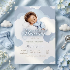Piece of Heaven Baby Shower Invitation Little Theme Printable DIY Template Digital Download