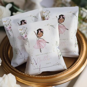 Ballerina Chip Bag Wrapper: Pink Floral Ballet Birthday (Digital Download)
