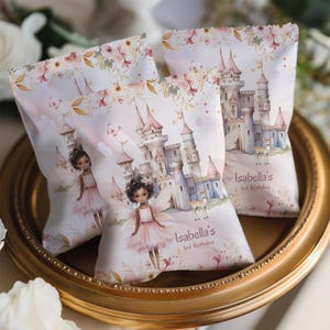 Fairy Princess Castle Chip Bag Wrapper: Pink Birthday Party Favor (Editable, Printable Digital Download)