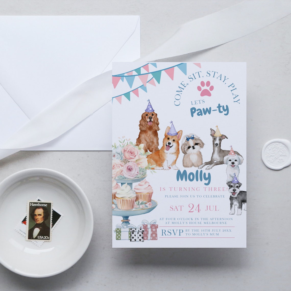Dog Birthday Party Invitation Templates,puppy Party Girl/boy,dog Theme ...