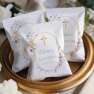 Vorlage für eine Chipstütenverpackung mit Wildblumenmotiv zum Selbermachen – druckbare Canva-Datei zum sofortigen Download – Gastgeschenk für die Babyparty