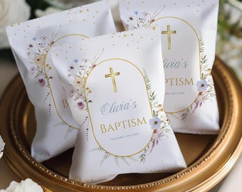 Vorlage für eine Chipstütenverpackung mit Wildblumenmotiv zum Selbermachen – druckbare Canva-Datei zum sofortigen Download – Gastgeschenk für die Babyparty