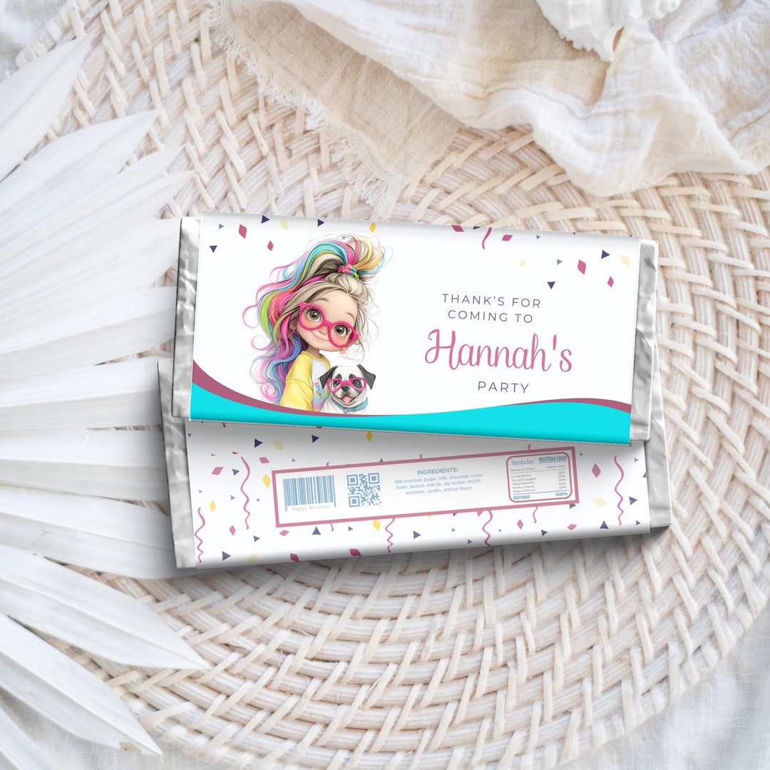 Wrapper Girl Quirky Girl Chocolate Bar Wrapper, DIY Candy Birthday Favor Pink ...